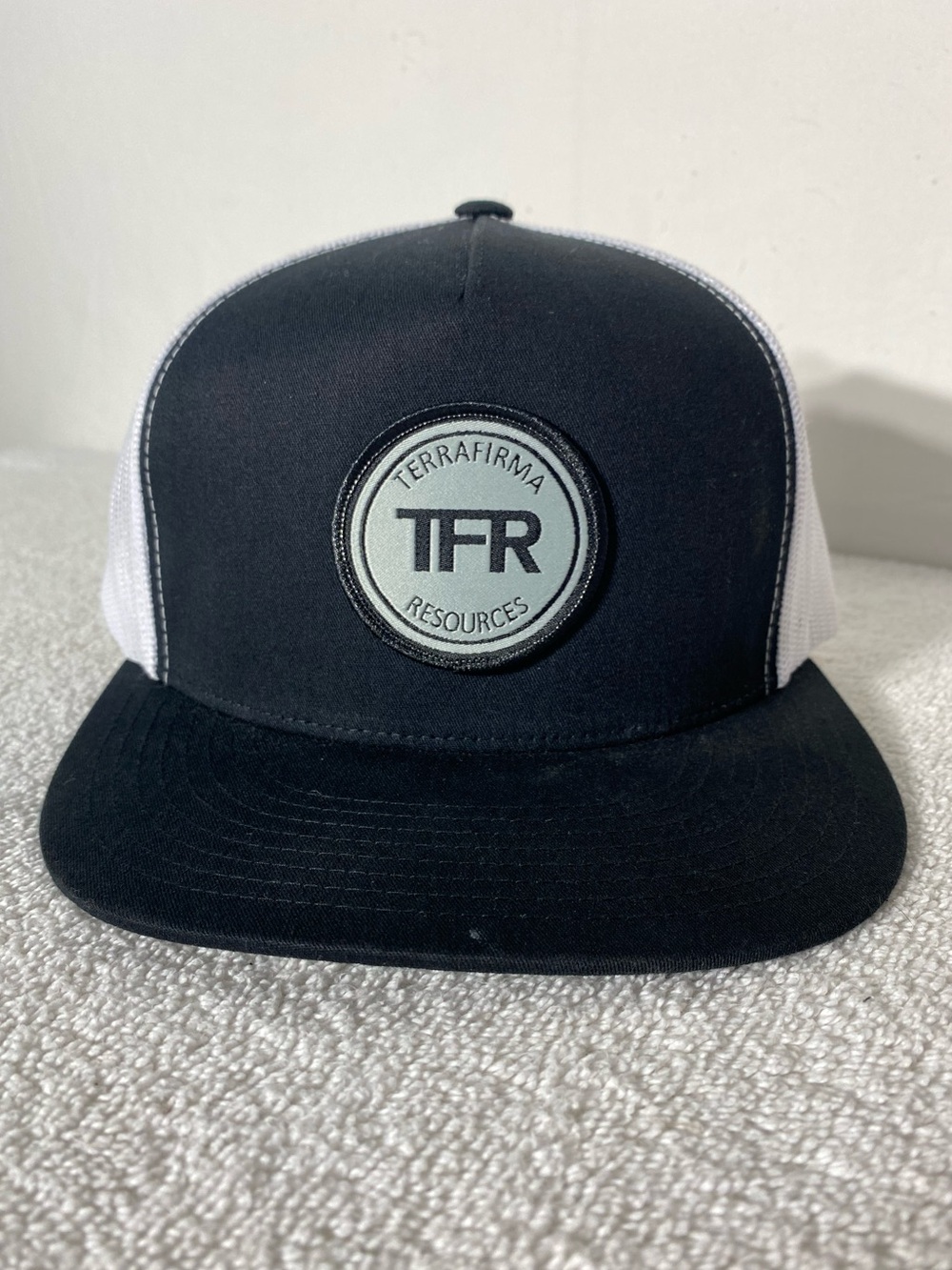 Terrafirma Resources Black & White Mesh Back Snap Back Trucker Hat